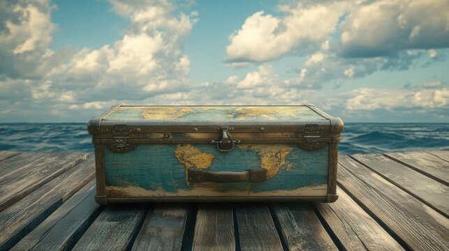 Stylish travel suitcase on a scenic background, perfect for vacation, adventure, and tourism themes stock photo for ads, blogs, and websites