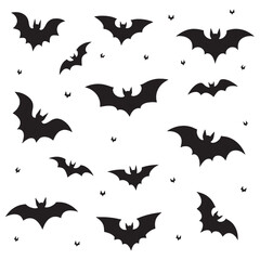 Naklejka premium A set of black bat silhouettes with various wing shapes and body forms