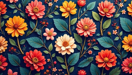Intricate floral textile design, repeating seamlessly , repeat, blossom, botanical