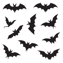A set of black bat silhouettes with various wing shapes and body forms