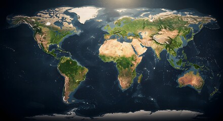 Detailed World Map Illustration with Continents and Oceans