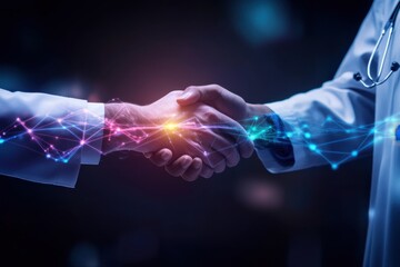 Medical Professionals Engaging in Cooperative Agreement with Abstract Technology Background