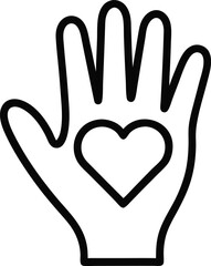 Hand with haert vector icon on transparent background 