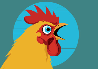 Screaming Rooster Colorful Vector