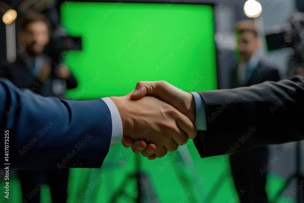 Aufkleber professional handshake between business partners in a studio setting with green screen backdrop and 