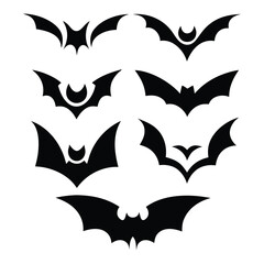 A set of black bat silhouettes with various wing shapes and body forms