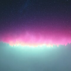 Silence under sky ablaze with aurora, forest filled with soft mist and glowing snow