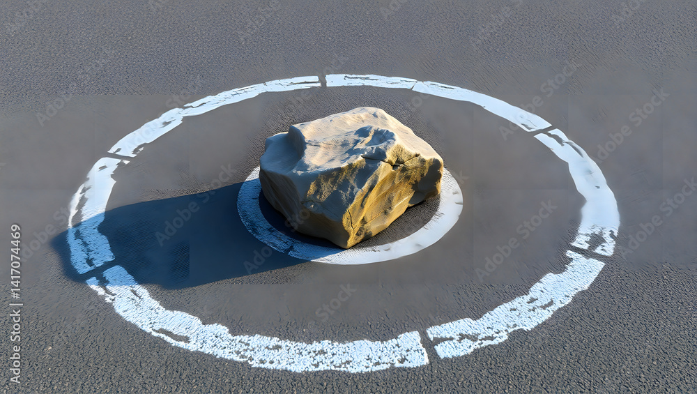Poster solitary weathered rock within a circular marking a study in texture and isolation