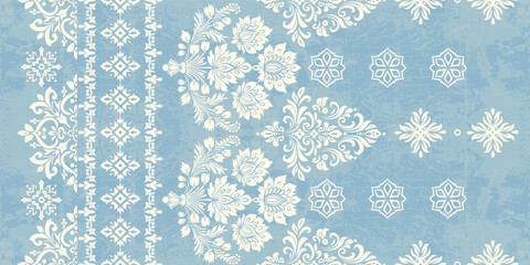 Ethnic Motifs Ikat floral paisley embroidery floral. ikat Saree Sarong oriental pattern traditional.Ikat embroidery style abstract embroidery design for texture,fabric,clothing,wrapping,decoration © Thitichot