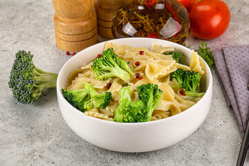 Italian pasta farfalle with broccoli
