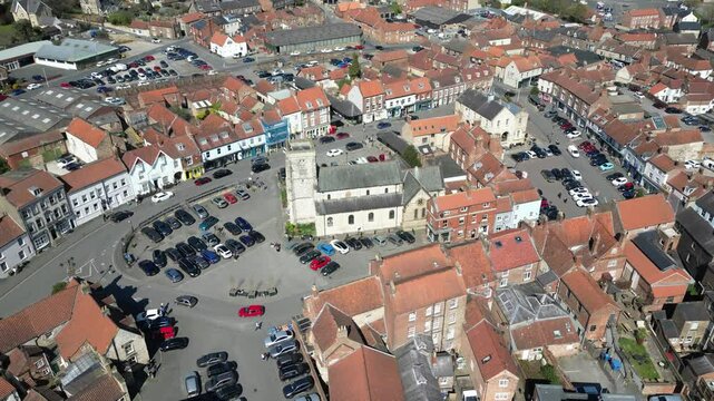 Aerial Video of malton Yorkshire UK. Malton is a market town, civil parish and electoral ward in North Yorkshire, England. Historically part of the North Riding of Yorkshire,