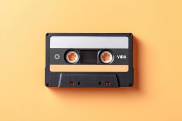 Fototapeta premium VHS Tape Resting Flat on a Vibrant Orange Surface, Illustrating Retro Nostalgia and Vintage Technology