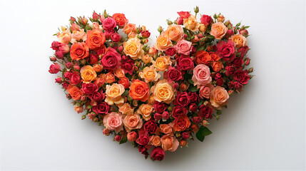 ハート型に並べられた色とりどりのバラのつぼみのフラットレイ generative ai