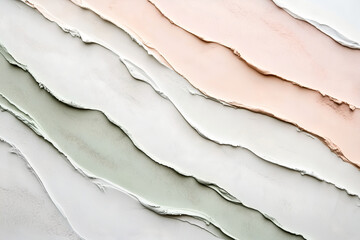 Artistic abstract background featuring layered plaster strokes in soft pastel tones of beige, pink, soft olive and off-white. Perfect for modern design, branding, and product styling.