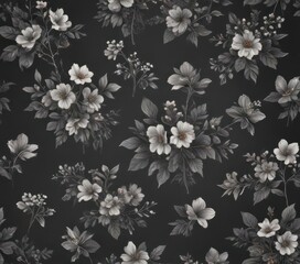 Subtle charcoal floral wallpaper  Delicate small blooms on a seamless dark grey background , design, background