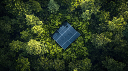 Aerial landscape of solar panels installed in the heart of nature