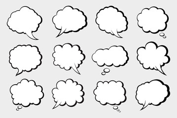 Collection of blank speech bubbles. Dialog box and chat cartoon hand drawn set. Talking cloud empty template. Dialog doodle vector illustration
