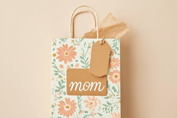Floral Gift Bag Designed for Special Occasions Celebrating Mom With Decorative Tissue Paper and a Blank Tag for Personalization