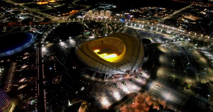 Night Aerial view Khalifa International Stadium in Qatar