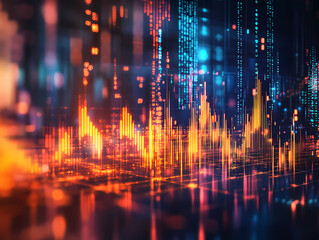 Obraz premium Digital Data Stream: A vibrant digital representation of data streams, visualized with pulsating light and flowing lines.