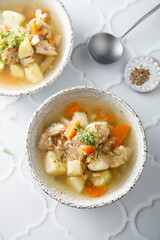 Homemade fish soup with vegetables