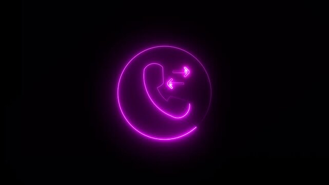 Glowing neon incoming call icon isolated on black background. HD Video motion graphic animation