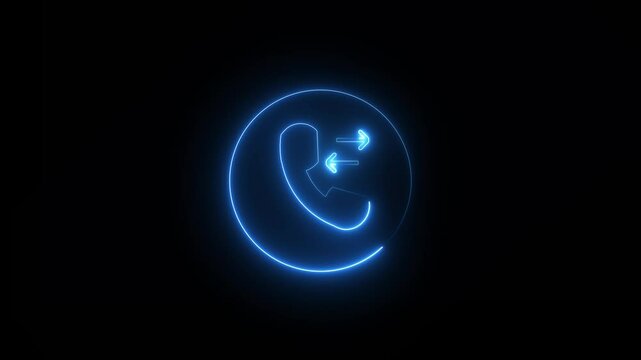 Glowing neon incoming call icon isolated on black background. HD Video motion graphic animation