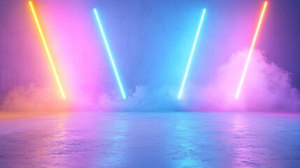Neon Lights and Foggy Scene: A captivating display of vibrant neon lights, illuminating a hazy and foggy environment, reflecting a futuristic aesthetic