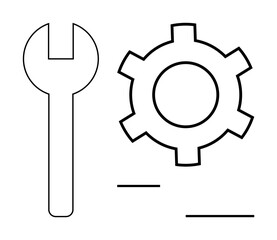 Wrench and gear outlined in a minimalist design emphasizing repair, customization, and mechanical precision. Ideal for technical services, engineering concepts, problem-solving, manufacturing