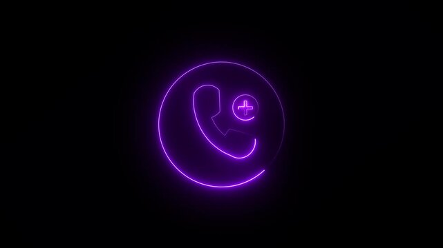 Glowing neon add contact icon isolated on black background. HD Video motion graphic animation