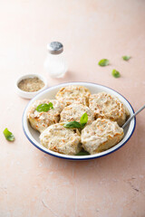 Homemade lazy dumplings with minced meat