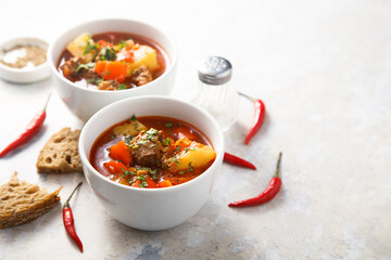 Traditional goulash soup with beef