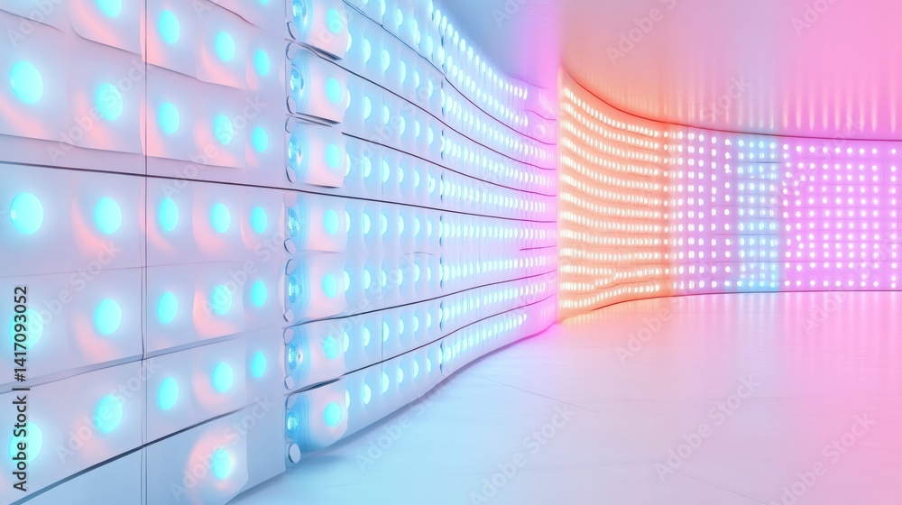 Poster abstract illuminated corridor: this image depicts a vibrant and futuristic perspective of a curved c