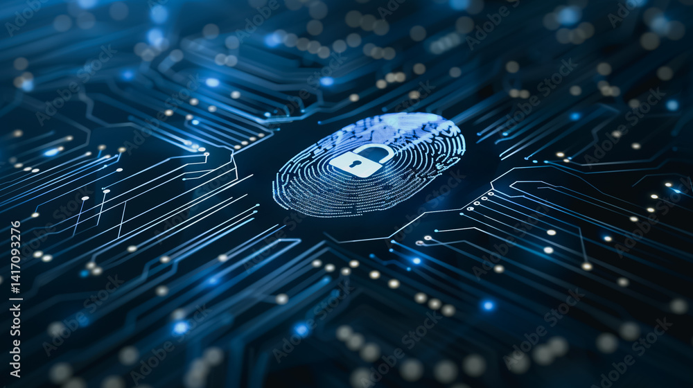 Poster cybersecurity fingerprint: a captivating abstract image representing the concept of digital security