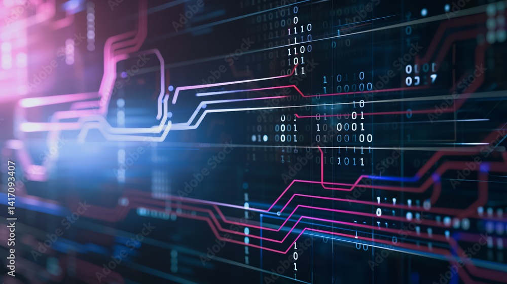 Poster digital circuitry: an abstract representation of a sophisticated digital circuit board, showcasing t