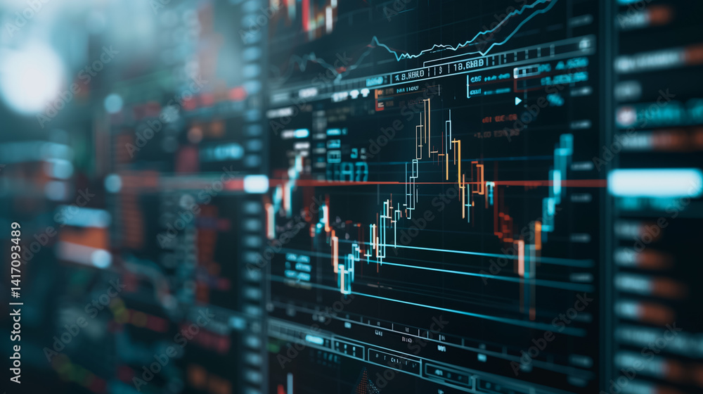 Poster analyzing financial trends: close-up shot captures a complex financial data chart, highlighting dyna