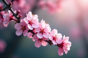 Obraz premium Delicate pink cherry blossoms, intricate branch details , tree, oriental, flora