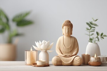 Serene Shrine Corner at Home With Lotus and Calming Candles Creating a Peaceful Atmosphere