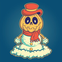 Pumpkin Snowman Cartoon Illustration