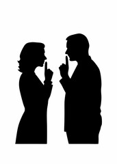 Man and Woman Silhouette in Silent Gesture .Black and White Profile Illustration for Communication Concept