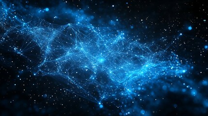 Fototapeta premium Abstract Blue Cosmic Nebula with Glowing Particles