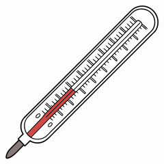 Cartoon Illustration Of A Medical Thermometer With A Slightly Elevated Temperature