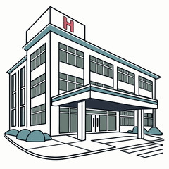 Illustrated Hospital Building With A Simple Design And Clean Lines