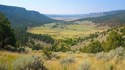 Fototapeta premium Vast valley nestled in mountain range