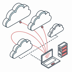 Cloud Computing Diagram Showing Laptop Connecting To Cloud Network Data Server