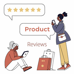 Online Shopping Experience Illustration With Customer Reviews And Diverse Women