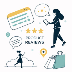 Customer Reviews Feedback Illustration With Woman And Star Ratings For Better Shopping Experience