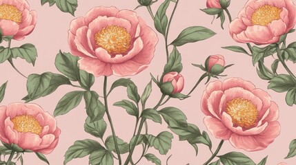 Delicate pink peony floral pattern