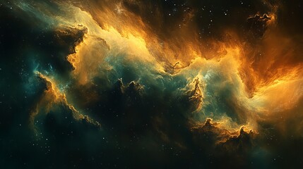 Fototapeta premium A vibrant nebula with swirling clouds of gold and teal against a starry night sky background