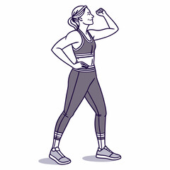 Confident Sporty Woman Showing Muscles In Modern Minimalist Vector Design